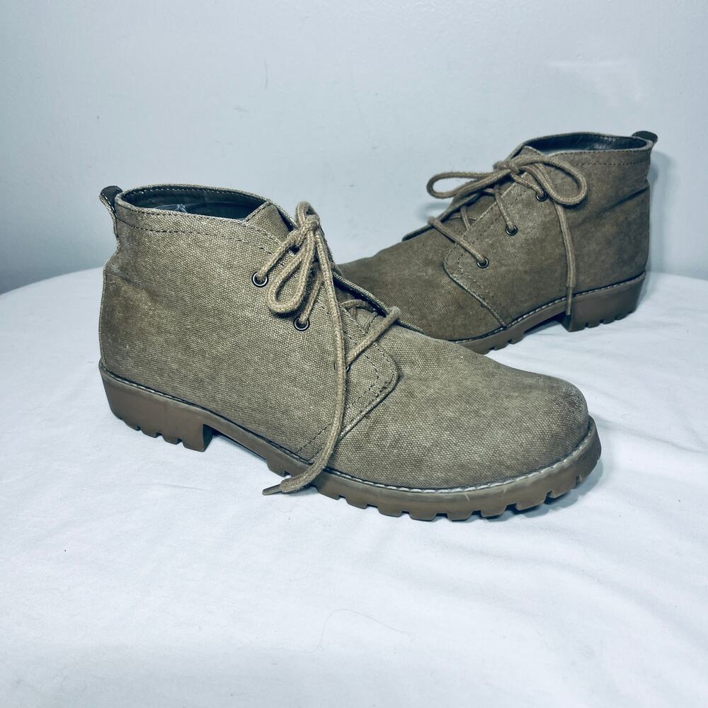 Cliffs White Mountain Boots Tan Canvas Lace Up Peace Ankle Hiking Outdoors 9.5M
